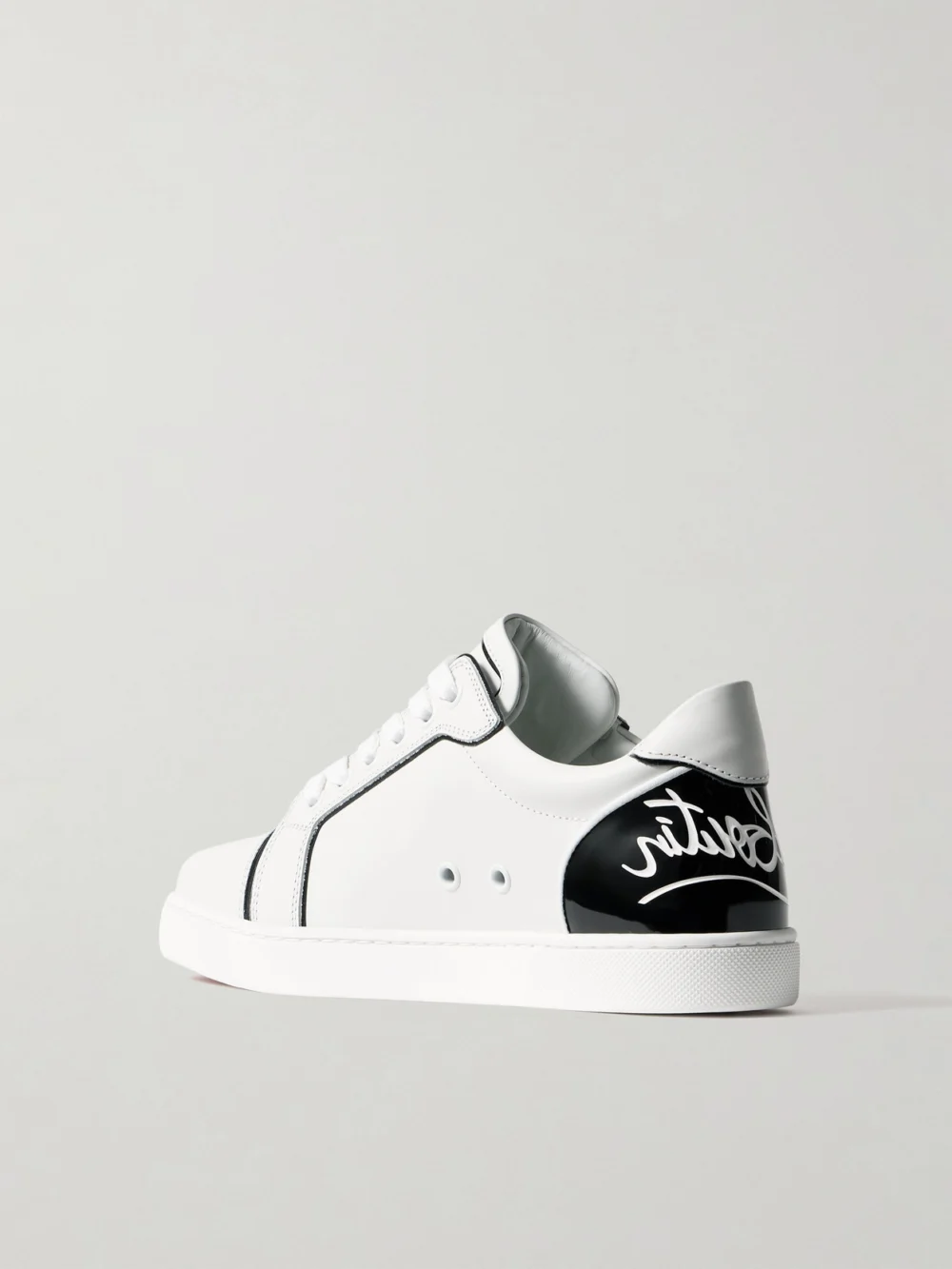 Back view of the Christian Louboutin Fun Vieira Patent-leather Trimmed Leather Sneakers