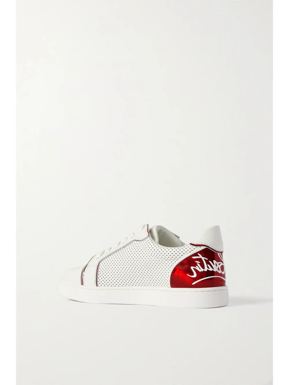 Back view of the Christian Louboutin Fun Vieira Printed Pvc-trimmed Perforated Leather Sneakers