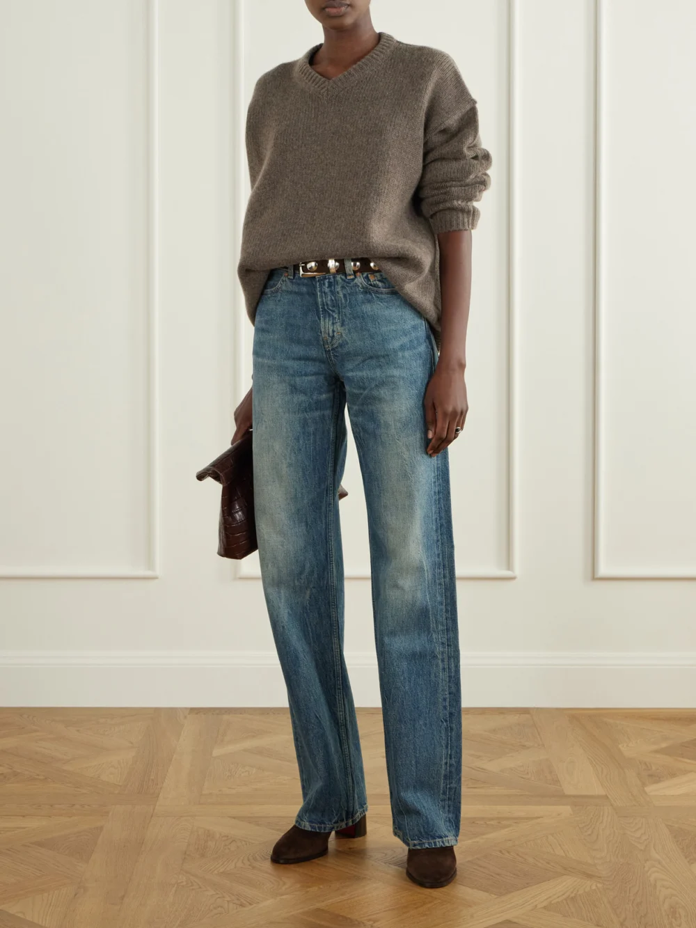 Christian Louboutin Ira 55 Suede Ankle Boots, styled view