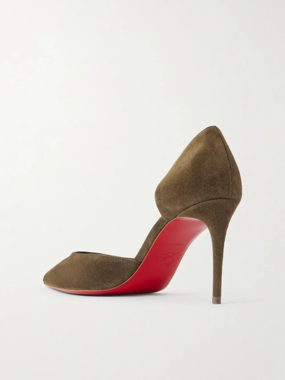 Back view of the Christian Louboutin Iriza 85 Suede Pumps