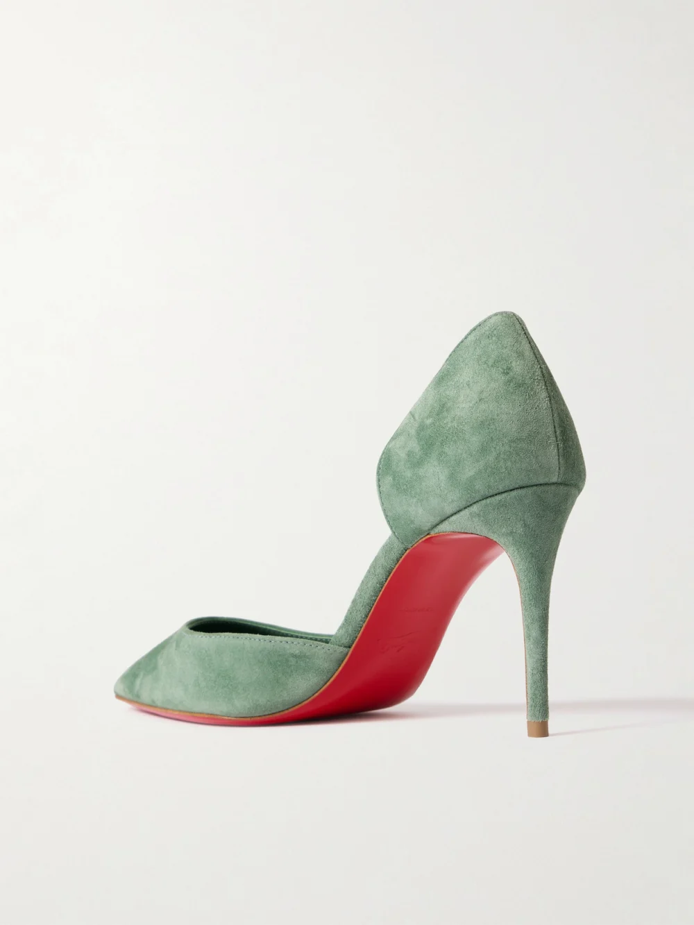 Back view of the Christian Louboutin Iriza 85 Suede Pumps