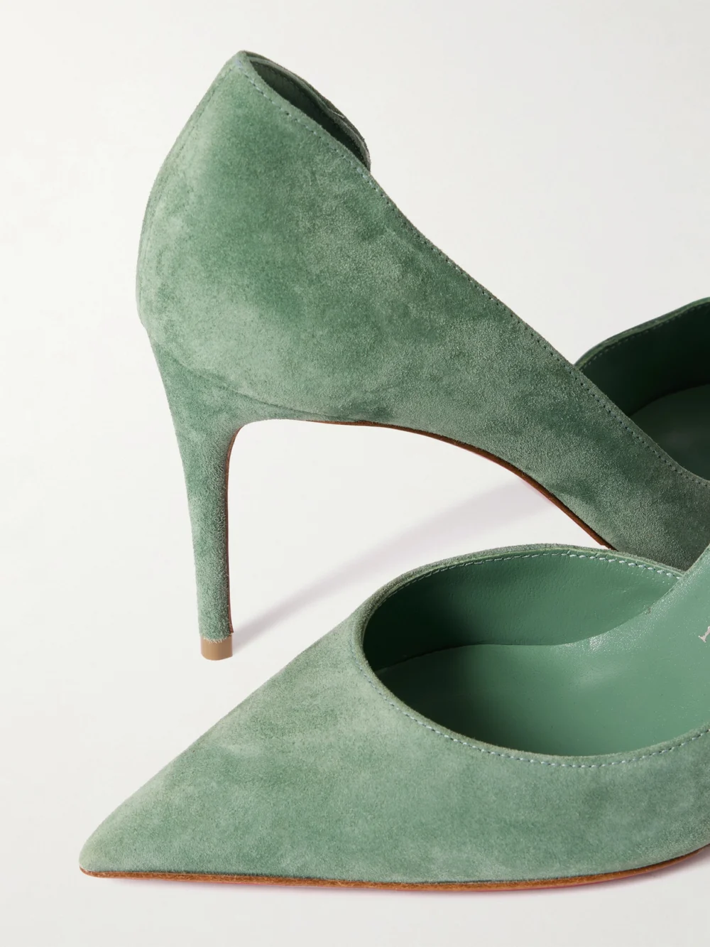 Close-up detail of the Christian Louboutin Iriza 85 Suede Pumps