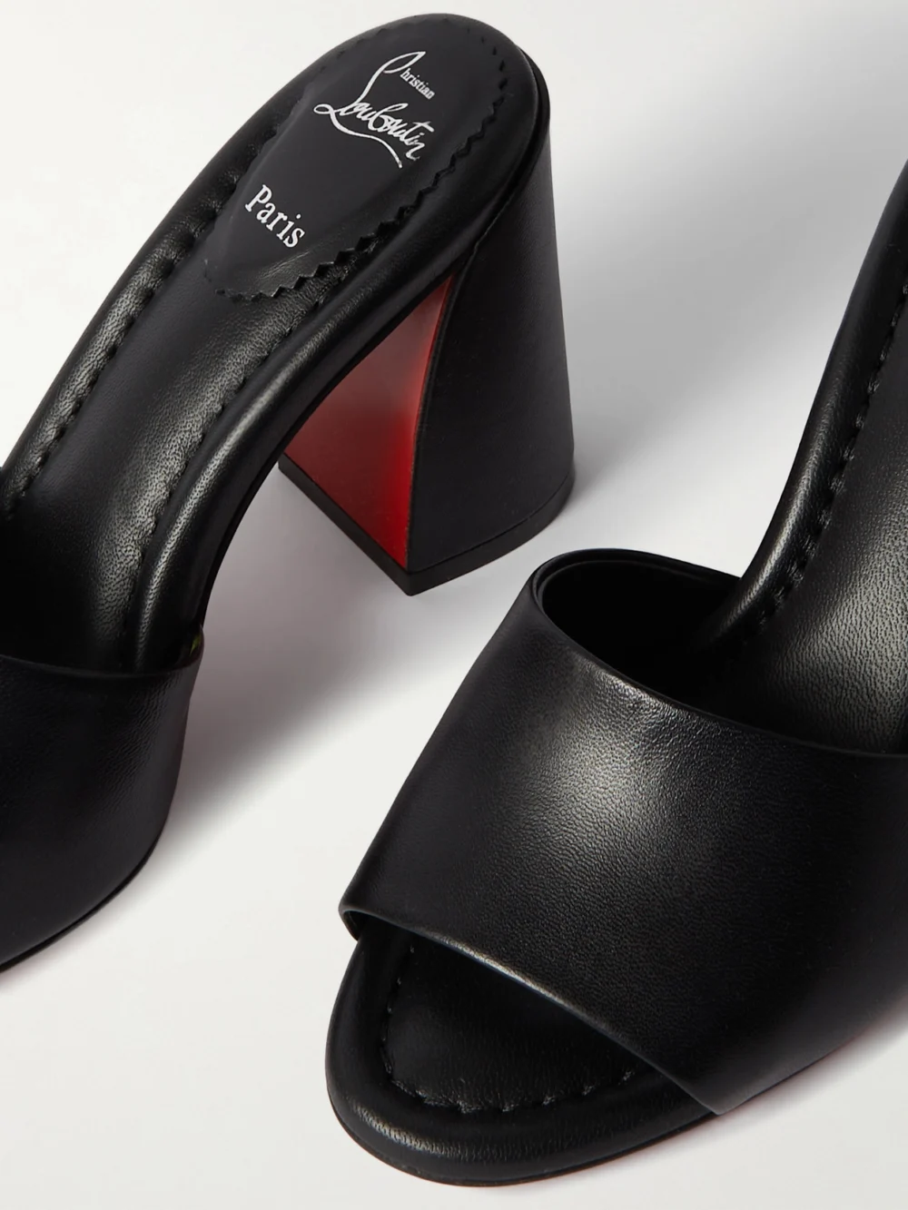 Close-up detail of the Christian Louboutin Jane 85 Leather Mules