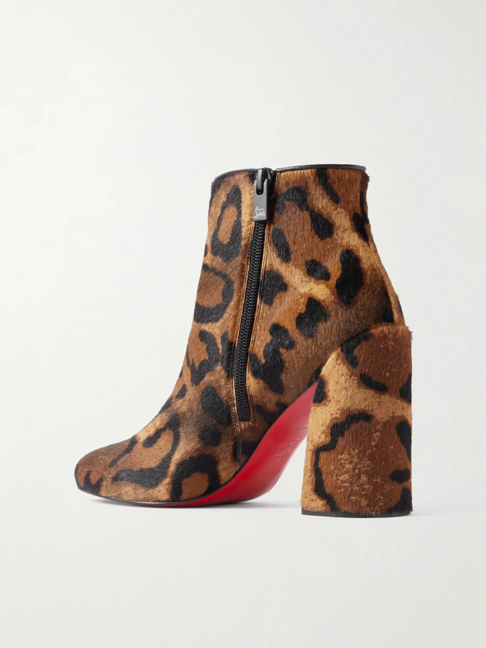Back view of the Christian Louboutin Jane 85 Leopard-print Calf Hair Ankle Boots