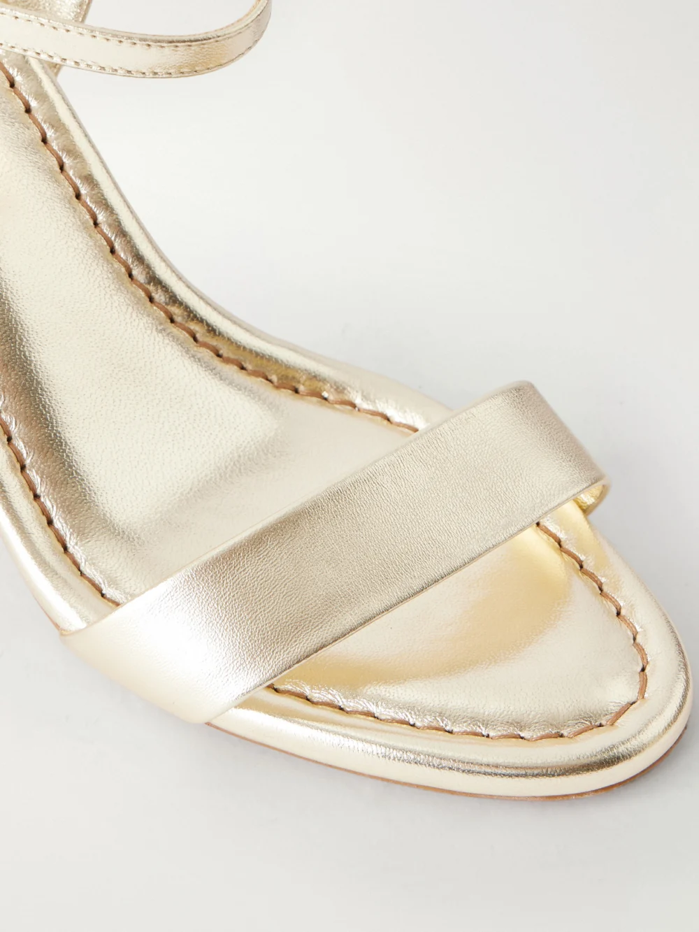 Close-up detail of the Christian Louboutin Jane 85 Metallic Leather Sandals