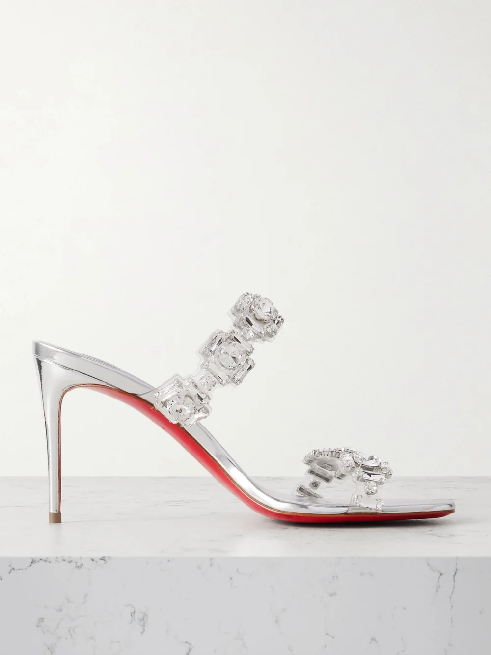 Christian Louboutin Just Jewel 85 Crystal-embellished Pvc and Leather Sandals in silver