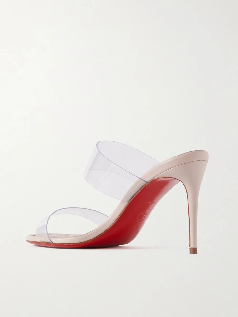 Back view of the Christian Louboutin Just Loubi 85 Pvc Mules