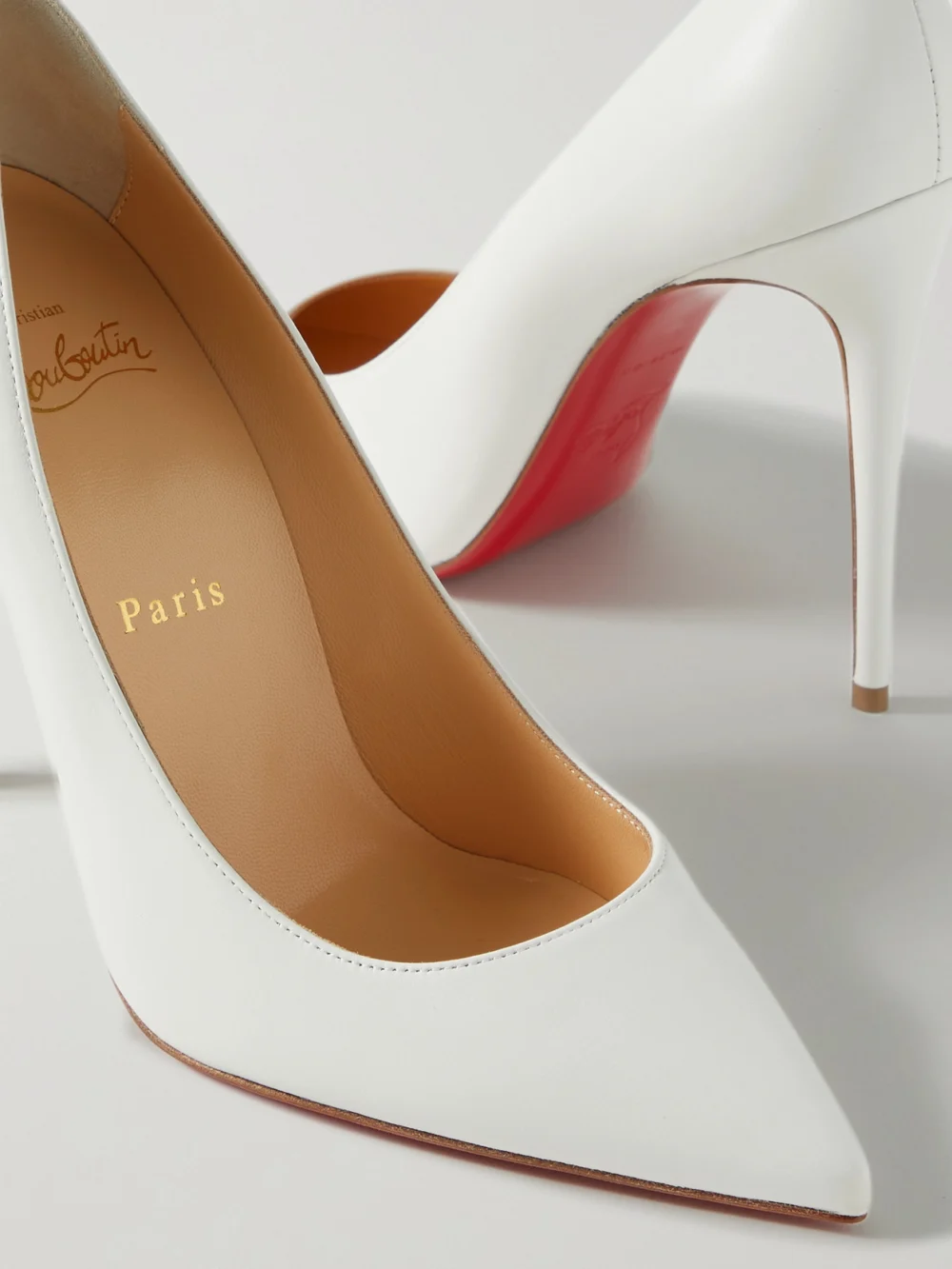 Close-up detail of the Christian Louboutin Kate 100 Leather Pumps