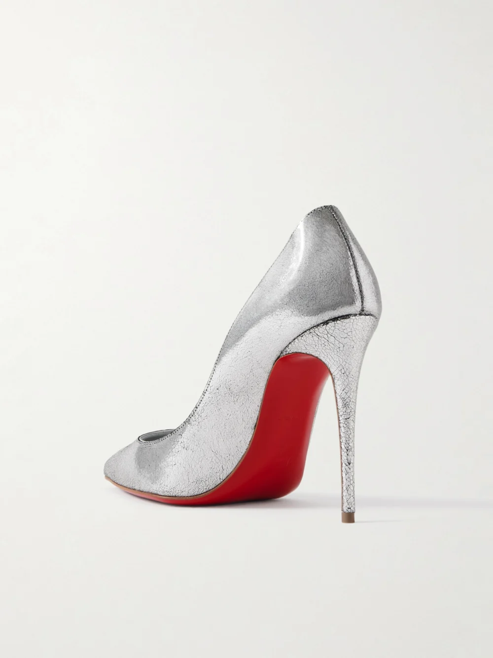 Back view of the Christian Louboutin Kate 100 Metallic Cracked-leather Pumps