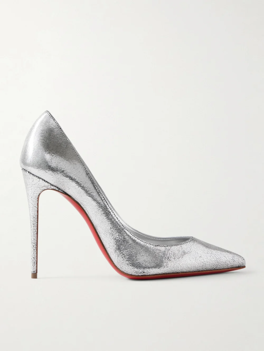 Christian Louboutin Kate 100 Metallic Cracked-leather Pumps in silver