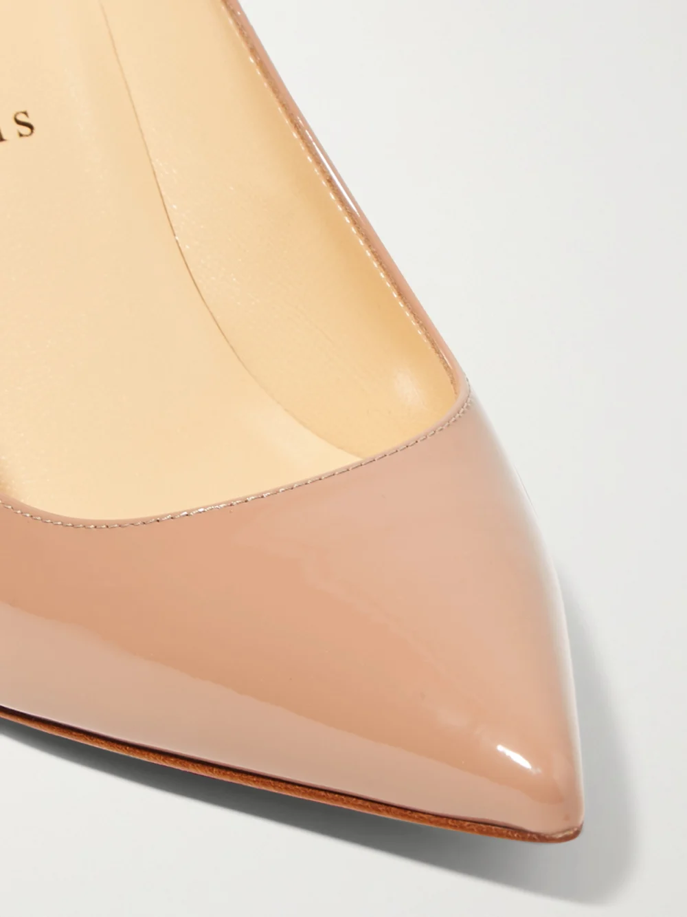 Close-up detail of the Christian Louboutin Kate 85 Patent-leather Pumps
