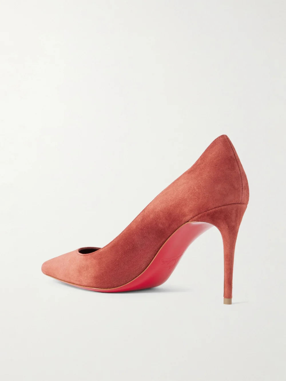 Back view of the Christian Louboutin Kate 85 Suede Point-toe Pumps
