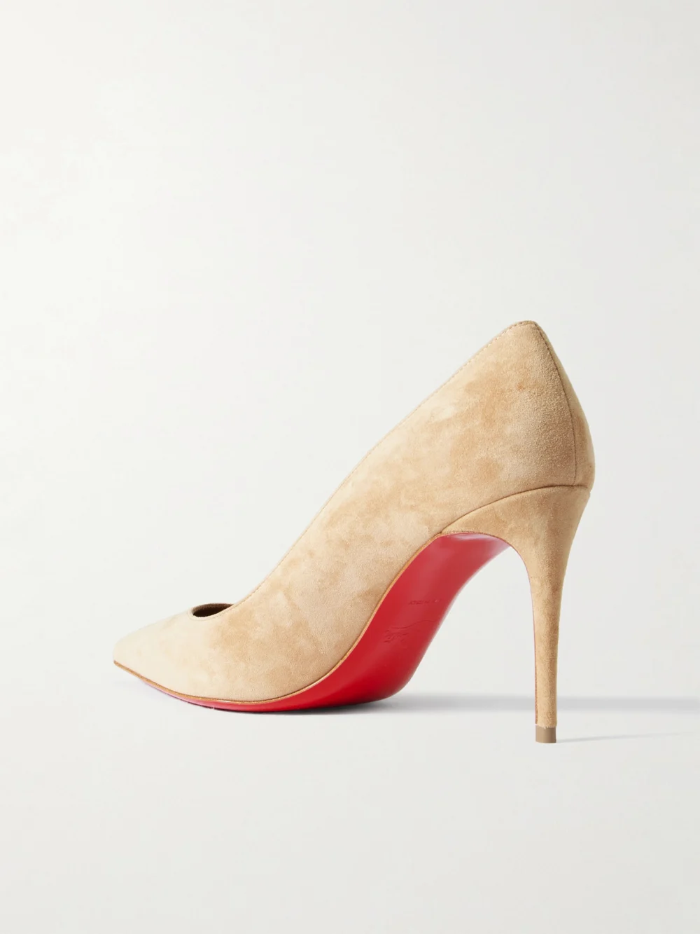 Back view of the Christian Louboutin Kate 85 Suede Point-toe Pumps