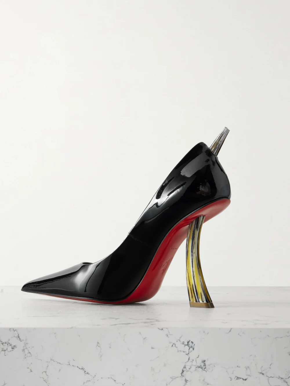 Back view of the Christian Louboutin Kate Clawmax 100 Spiked Patent-leather Pumps