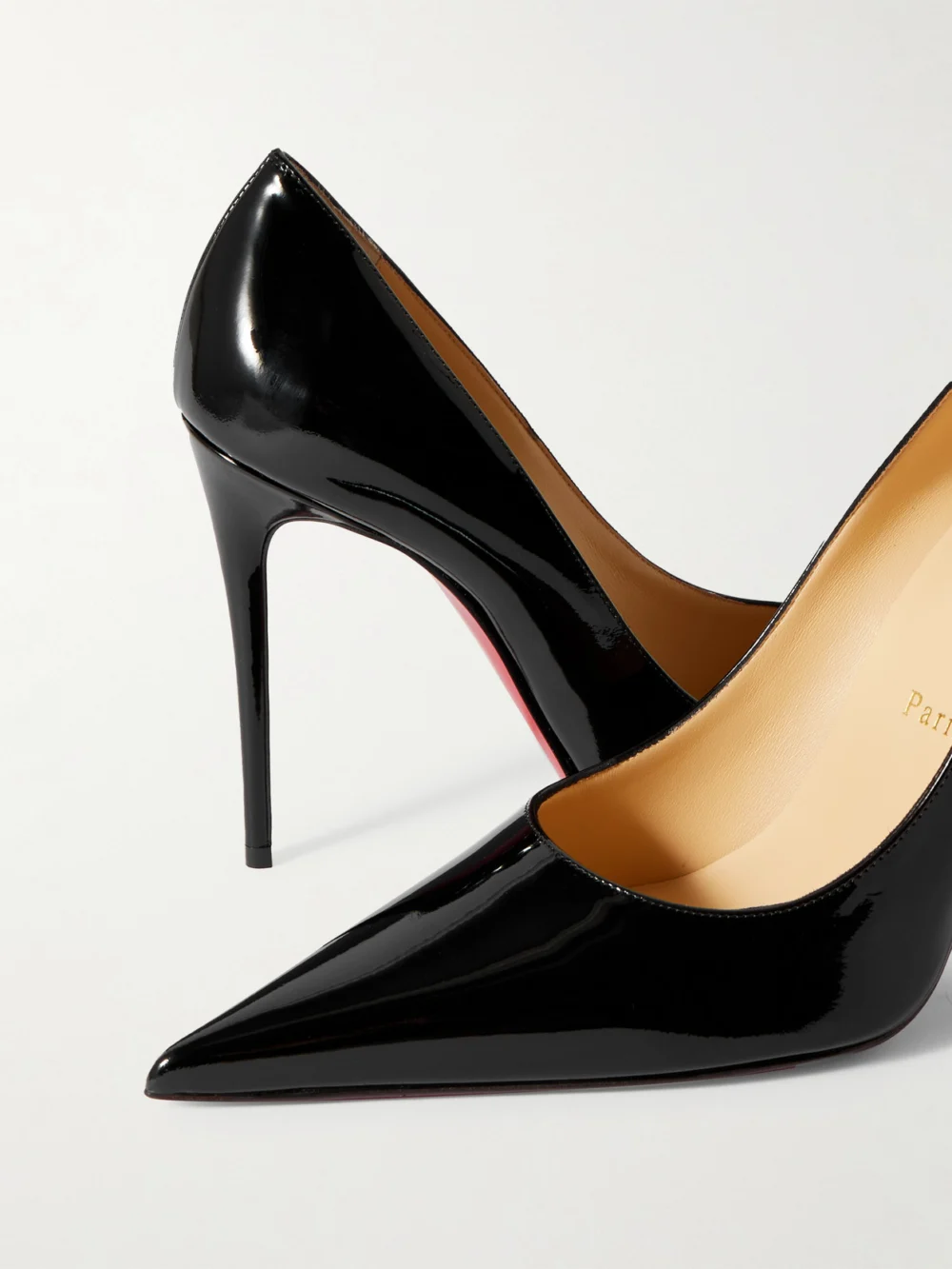 Close-up detail of the Christian Louboutin Kate Max 100 Patent-leather Pumps
