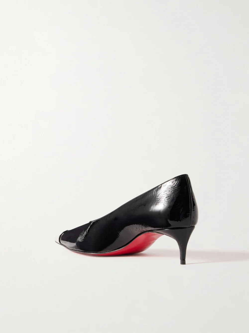 Back view of the Christian Louboutin Katissima 45 Embellished Patent-leather Point-toe Pumps