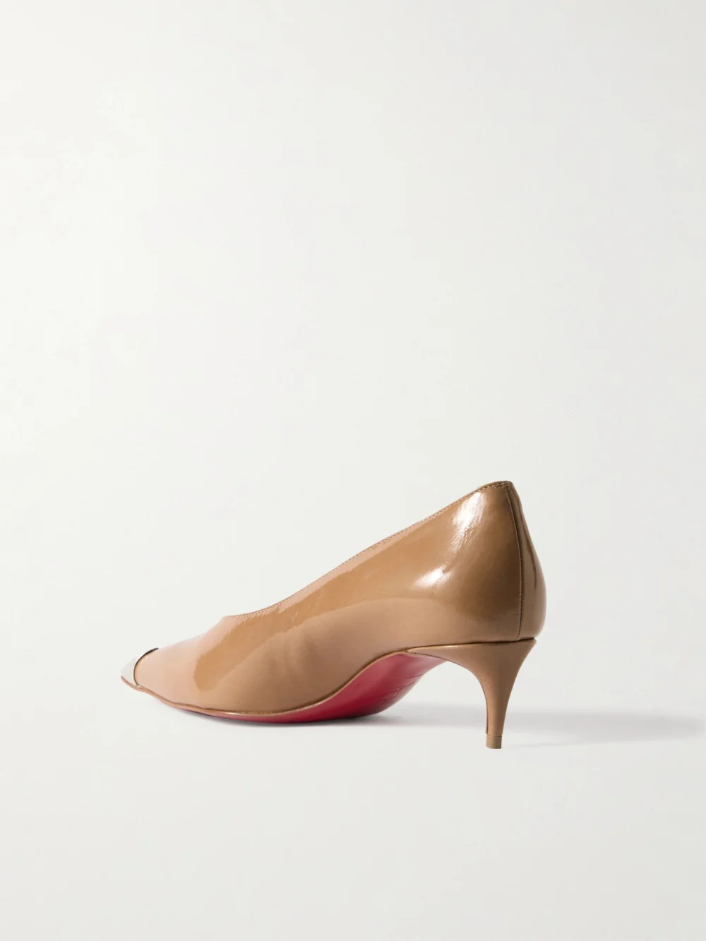 Back view of the Christian Louboutin Katissima 45 Embellished Patent-leather Point-toe Pumps