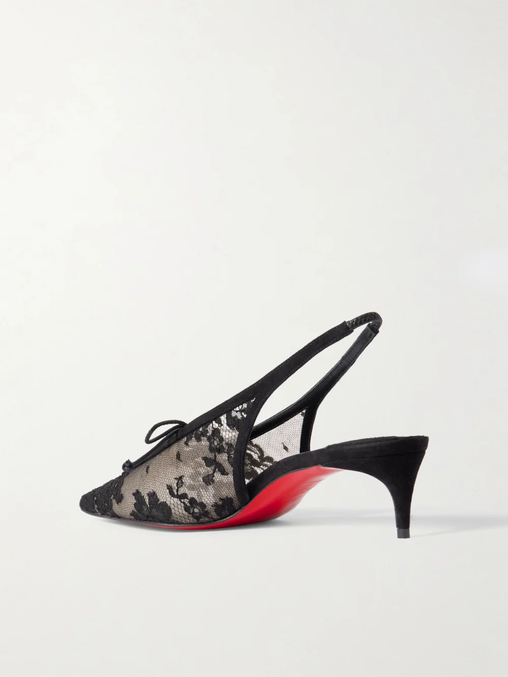 Back view of the Christian Louboutin Km 45 Lace Slingback Pumps