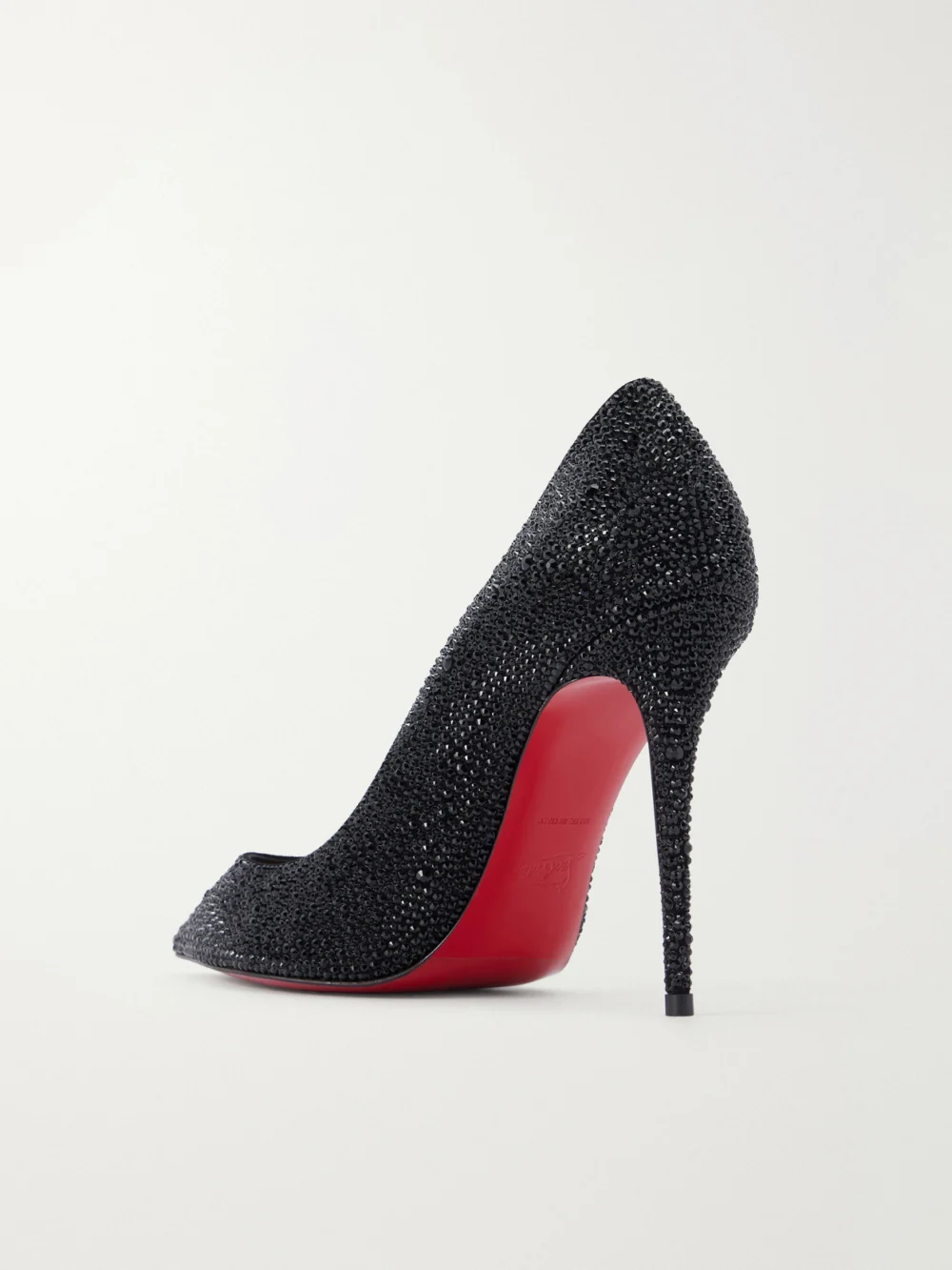 Back view of the Christian Louboutin La Pigalle 100 Crystal-embellished Leather Pumps