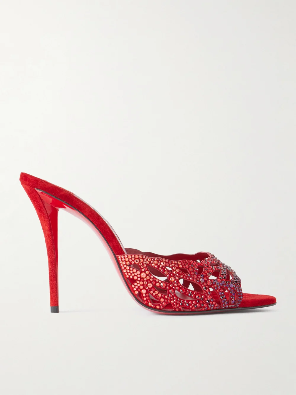 Christian Louboutin Lasera 100 Cutout Crystal-embellished Suede Sandals in red