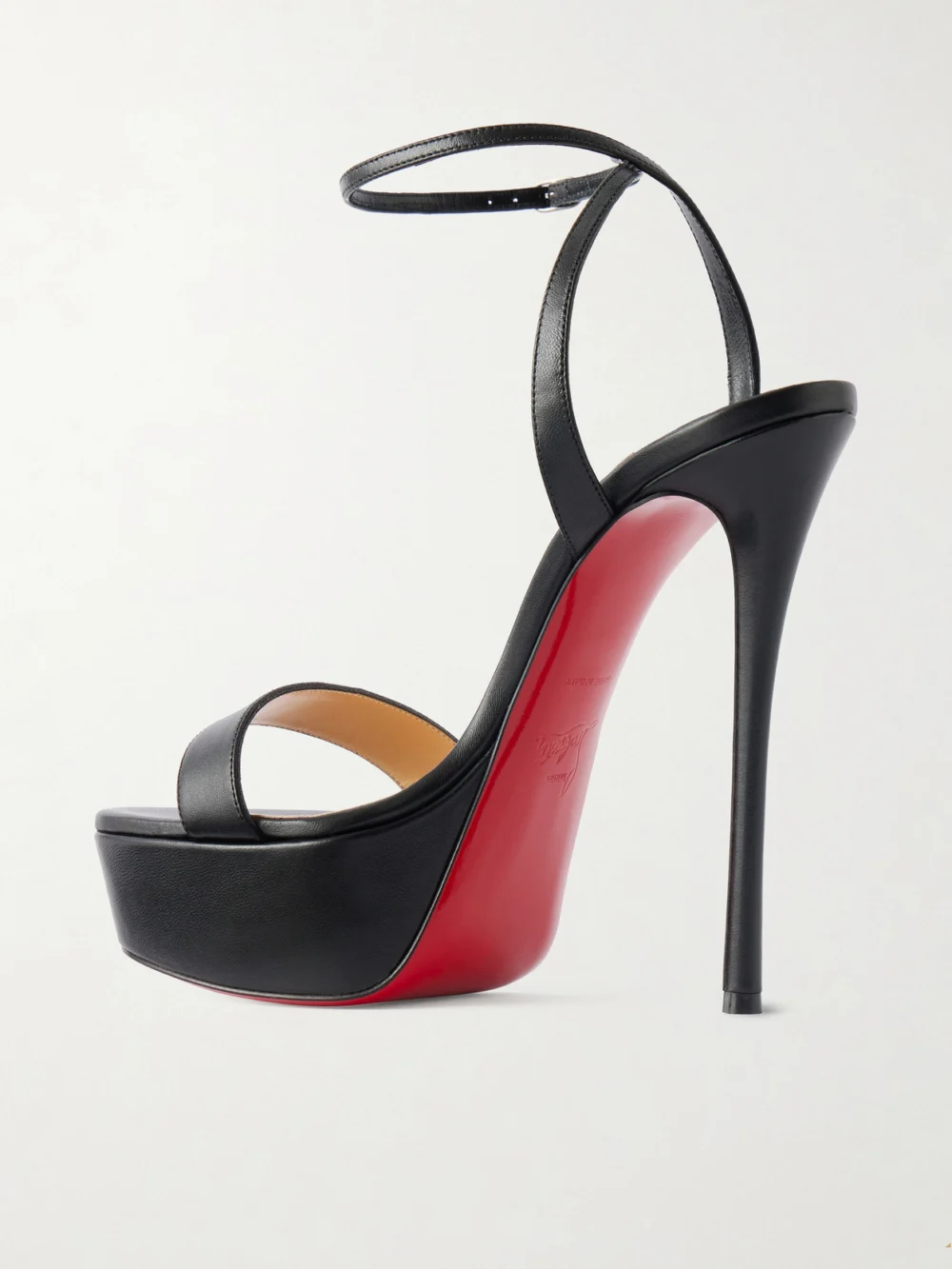 Back view of the Christian Louboutin Loubi Queen Alta 150 Leather Platform Pumps