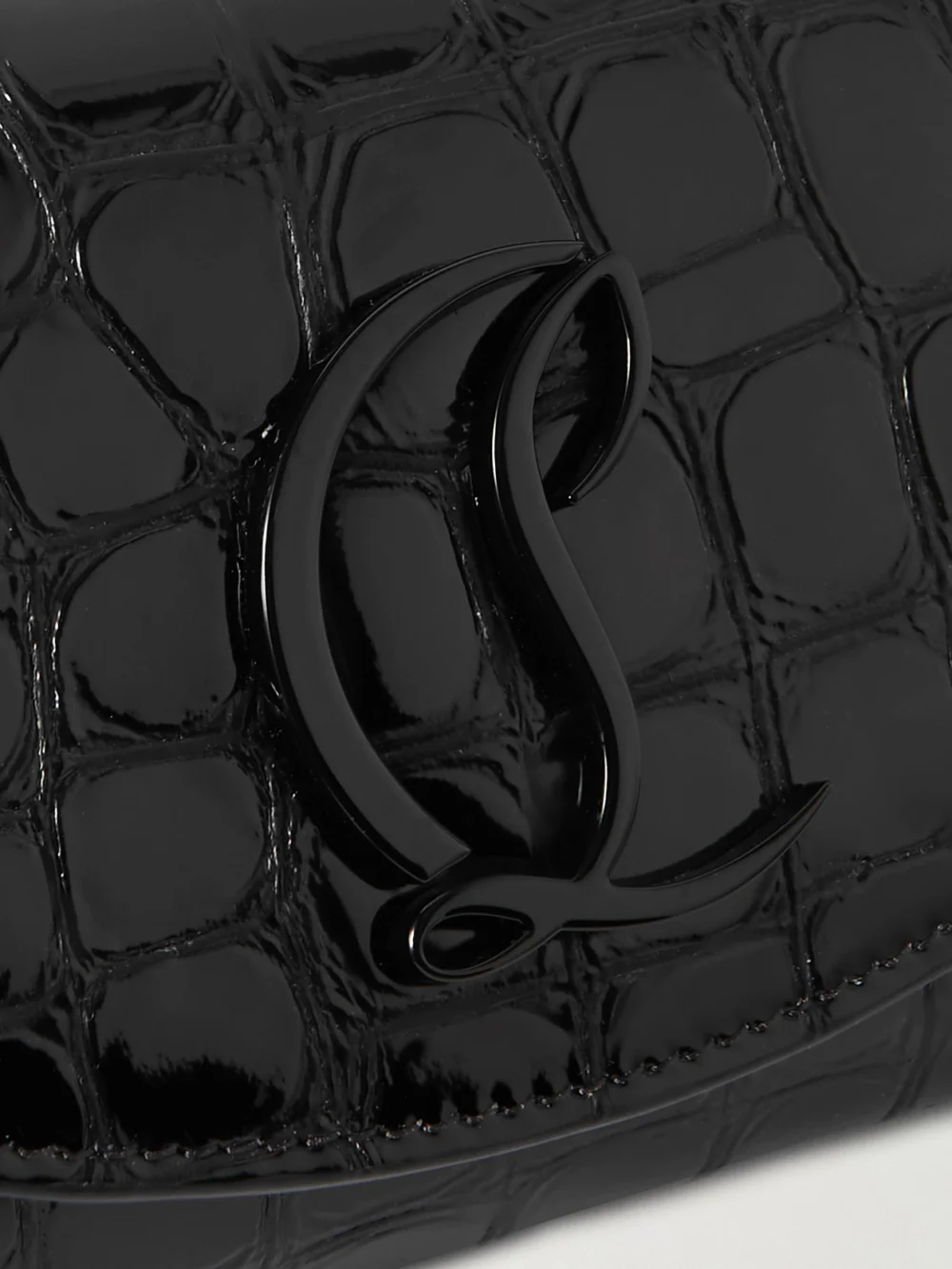 Close-up detail of the Christian Louboutin Loubi54 Croc-effect Leather Shoulder Bag