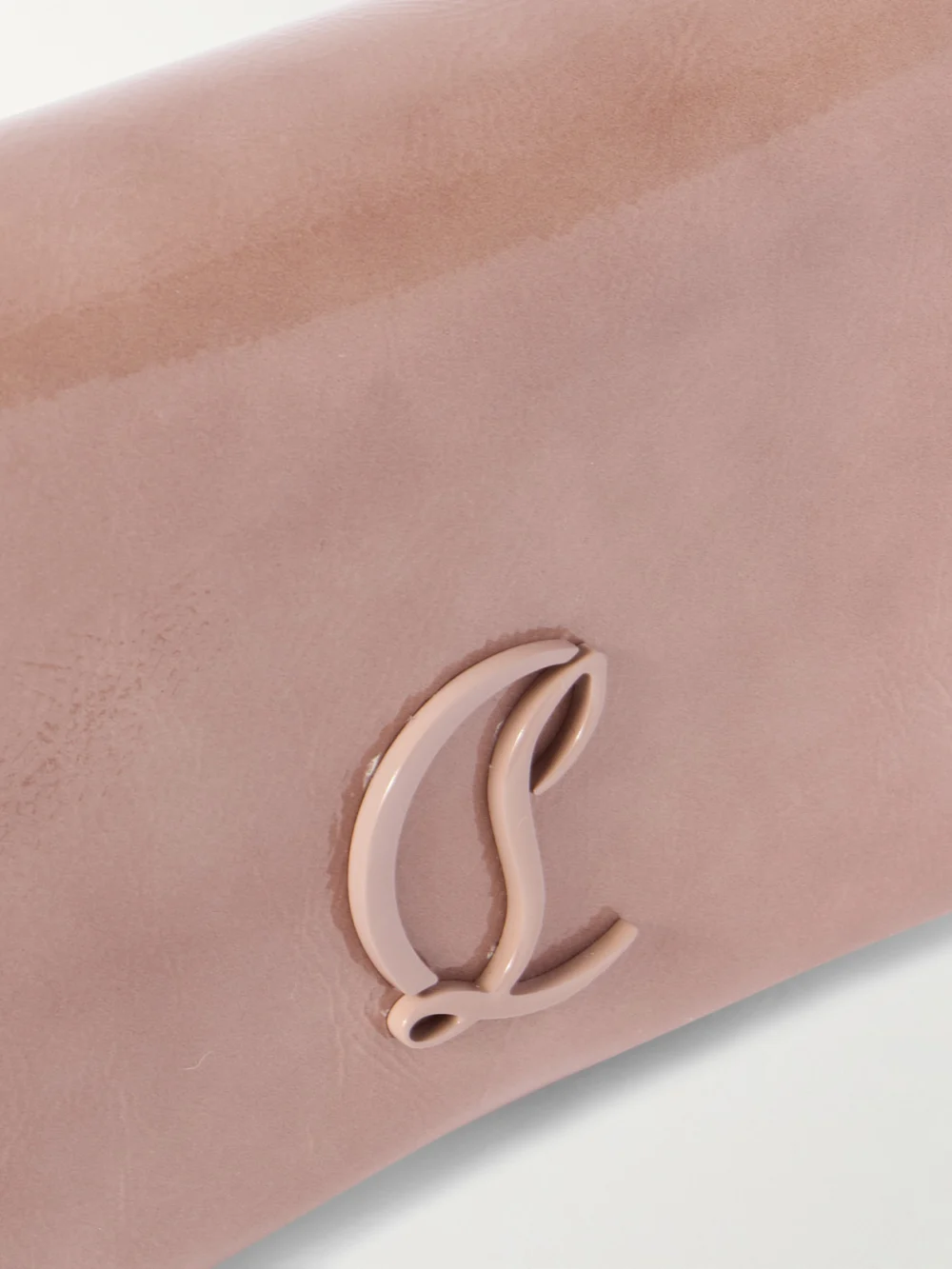 Close-up detail of the Christian Louboutin Loubi54 Embellished Crinkled Patent-leather Shoulder Bag