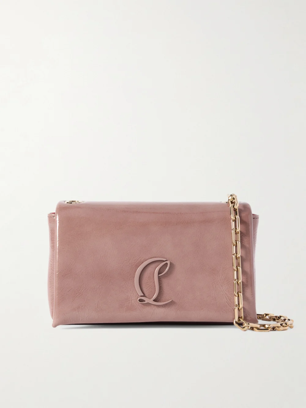 Christian Louboutin Loubi54 Embellished Crinkled Patent-leather Shoulder Bag in baby pink