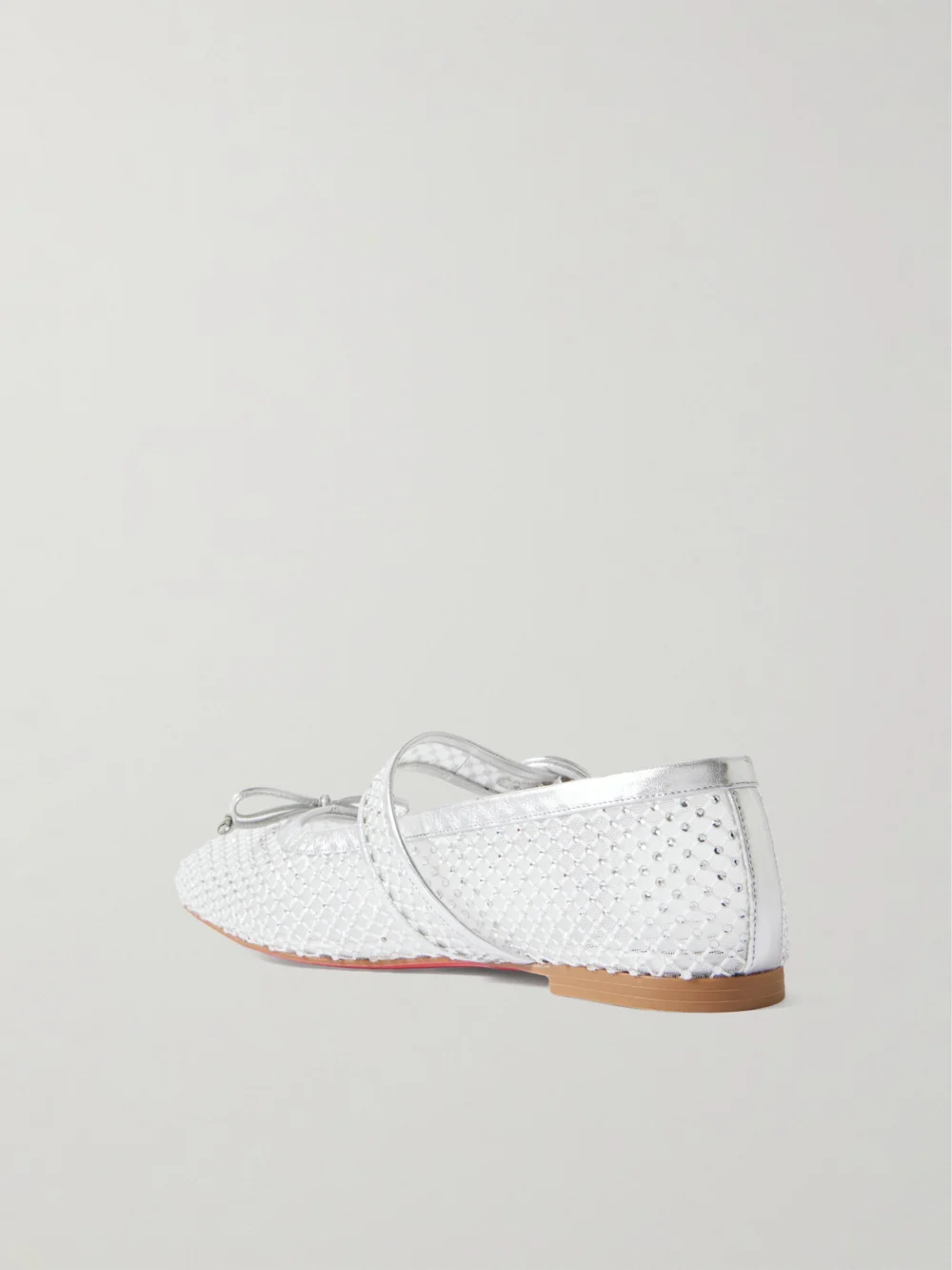 Back view of the Christian Louboutin Mamastrapitina Crystal-embellished Leather-trimmed Mesh Ballet Flats