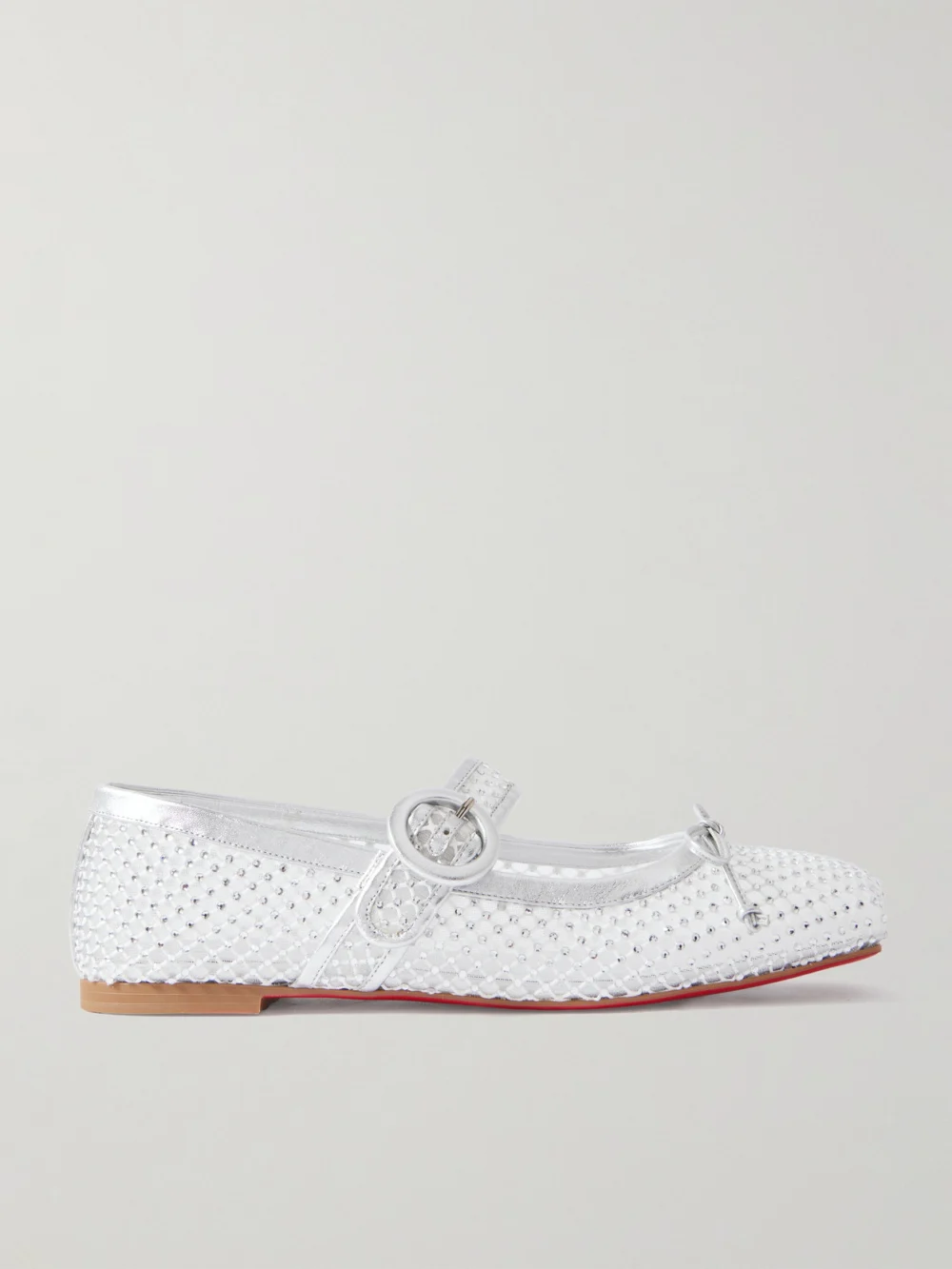 Christian Louboutin Mamastrapitina Crystal-embellished Leather-trimmed Mesh Ballet Flats in white