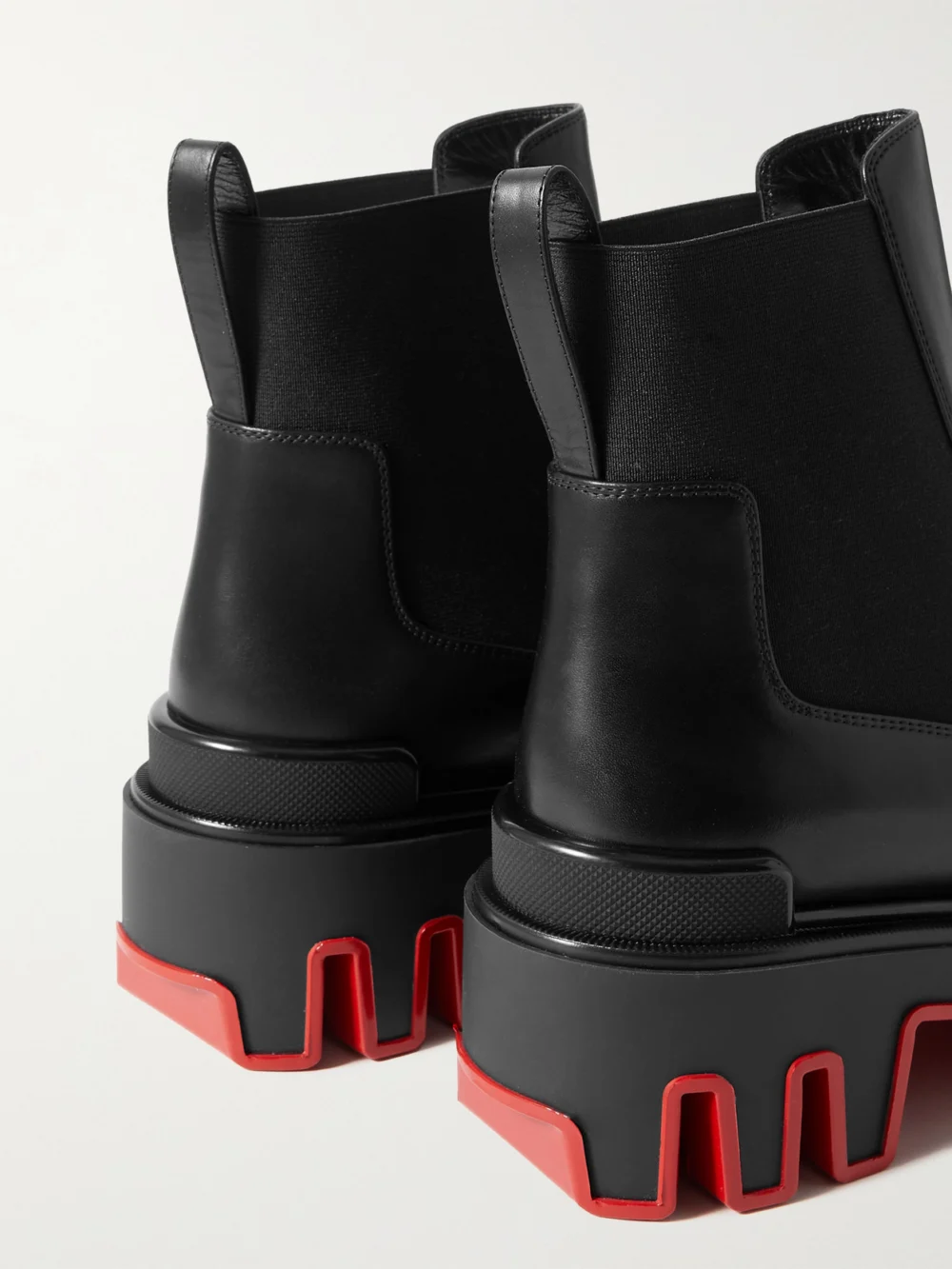 Close-up detail of the Christian Louboutin Marchacroche Dune Leather Chelsea Boots
