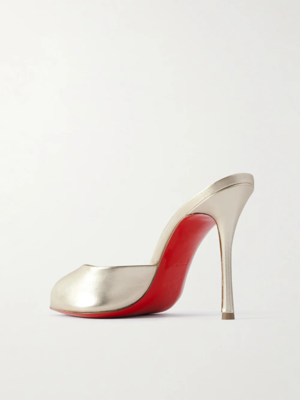 Back view of the Christian Louboutin Me Dolly 100 Metallic Leather Mules