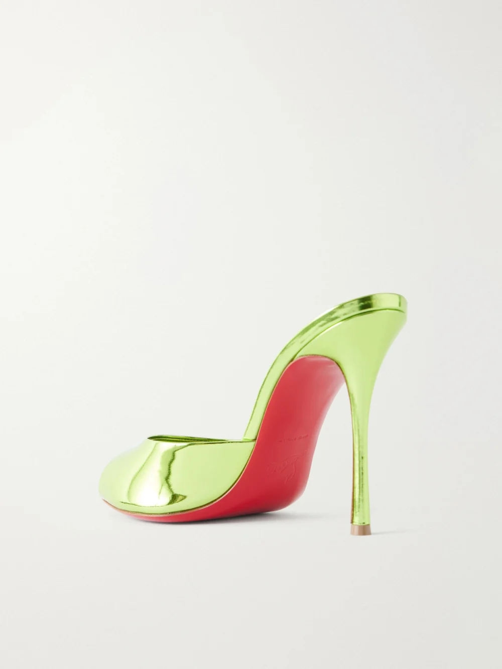 Back view of the Christian Louboutin Me Dolly 100 Metallic Leather Mules