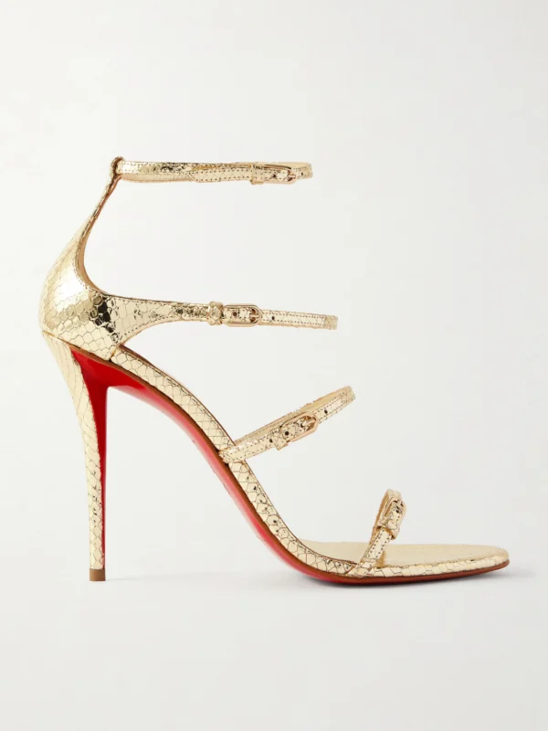 Christian Louboutin Millennium Buckled Pyhton-effect Metallic Leather Sandals
