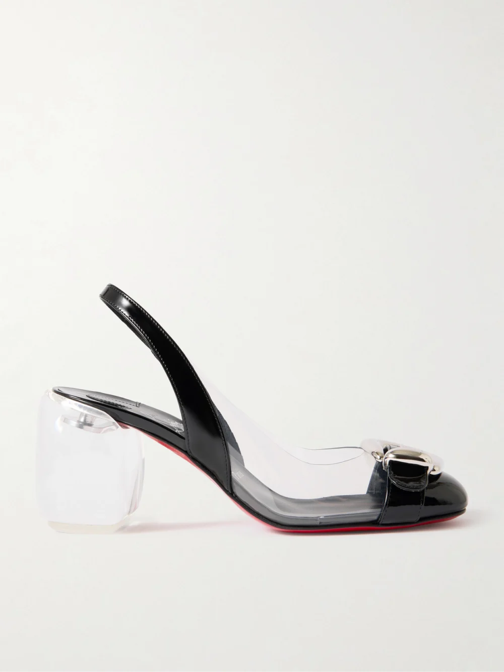 Christian Louboutin Minny Bubble 70 Buckled Glossed and Pvc Slingback Pumps in black