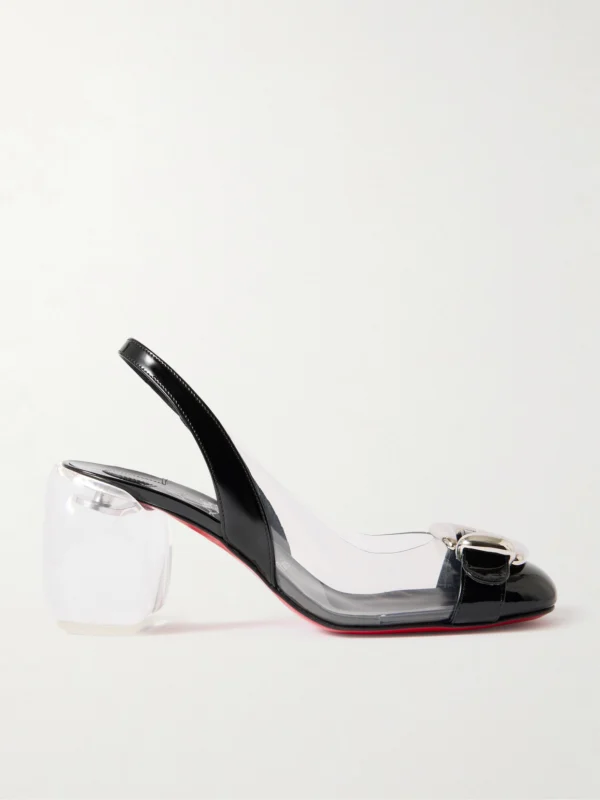 Christian Louboutin Minny Bubble 70 Buckled Glossed and Pvc Slingback Pumps