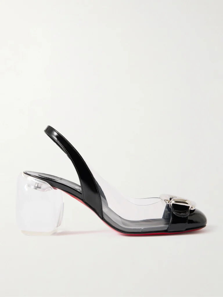 Christian Louboutin Minny Bubble 70 Buckled Glossed and Pvc Slingback Pumps