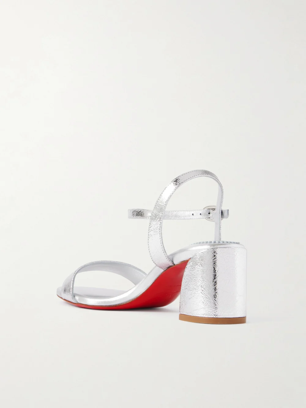 Back view of the Christian Louboutin Miss Jane 55 Metallic Textured-leather Sandals
