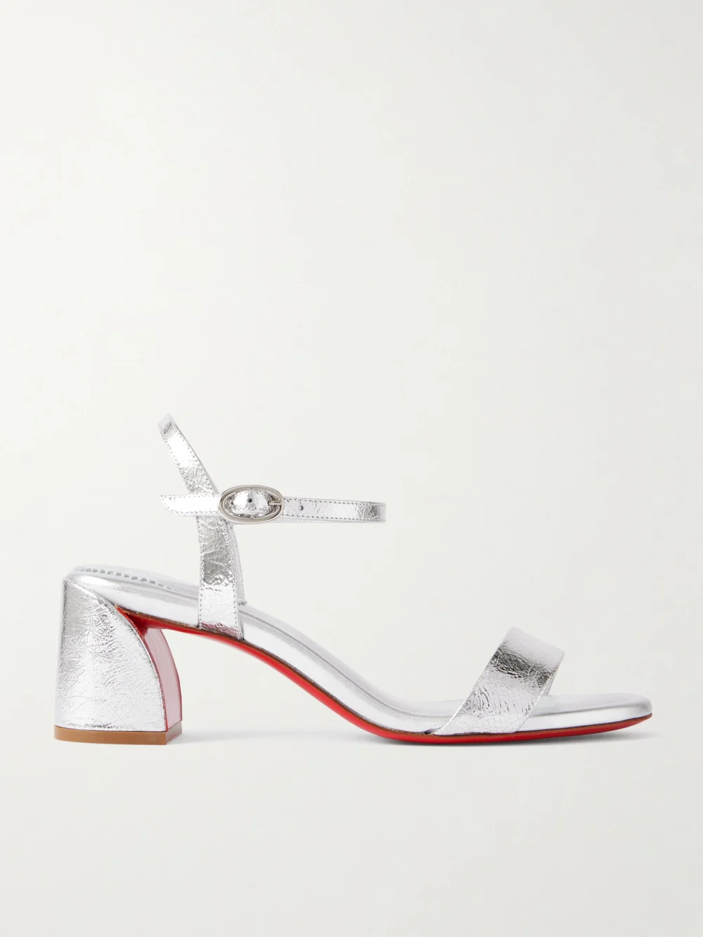 Christian Louboutin Miss Jane 55 Metallic Textured-leather Sandals in silver