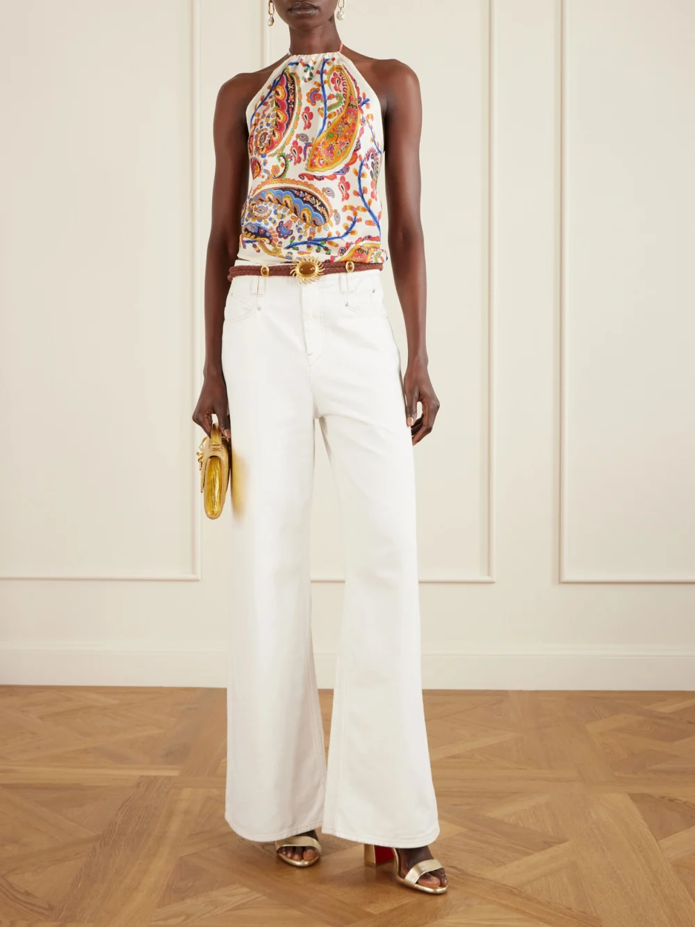 Christian Louboutin Miss Jane 85 Metallic Leather Sandals, styled view