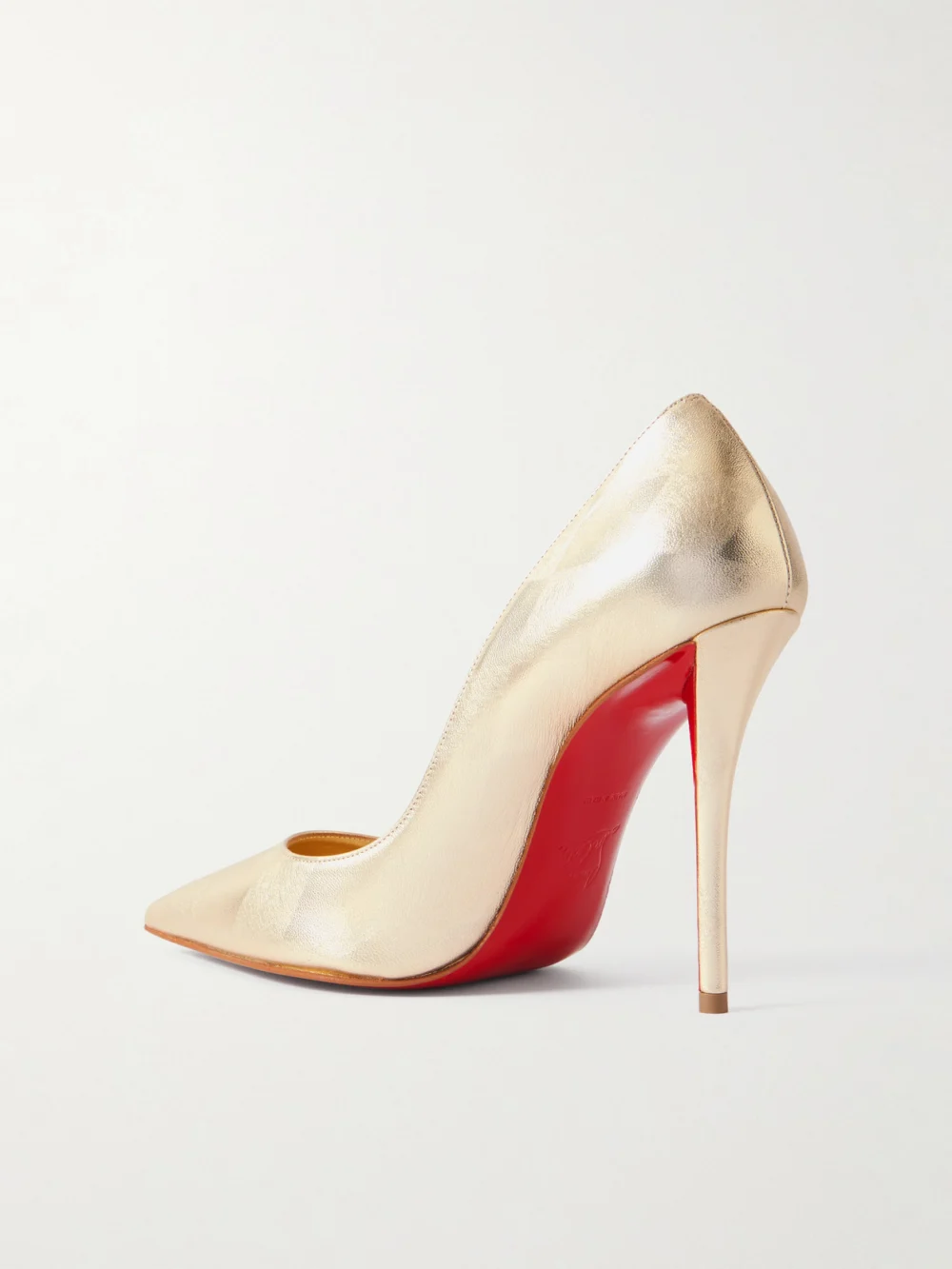Back view of the Christian Louboutin Miss Z 100 Argyl Metallic Leather Pumps