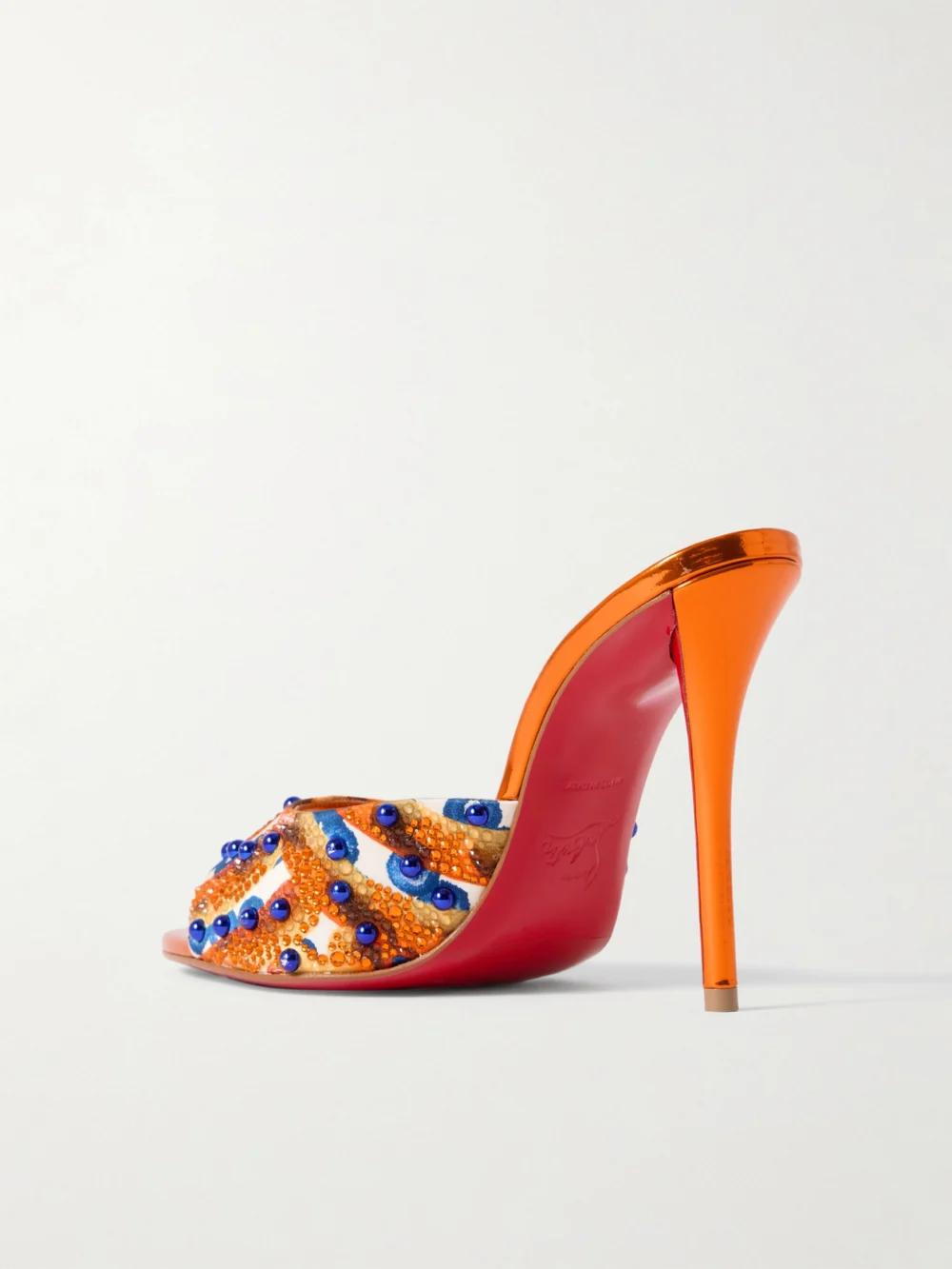 Back view of the Christian Louboutin Miss Z 100 Embellished Printed Faille Mules