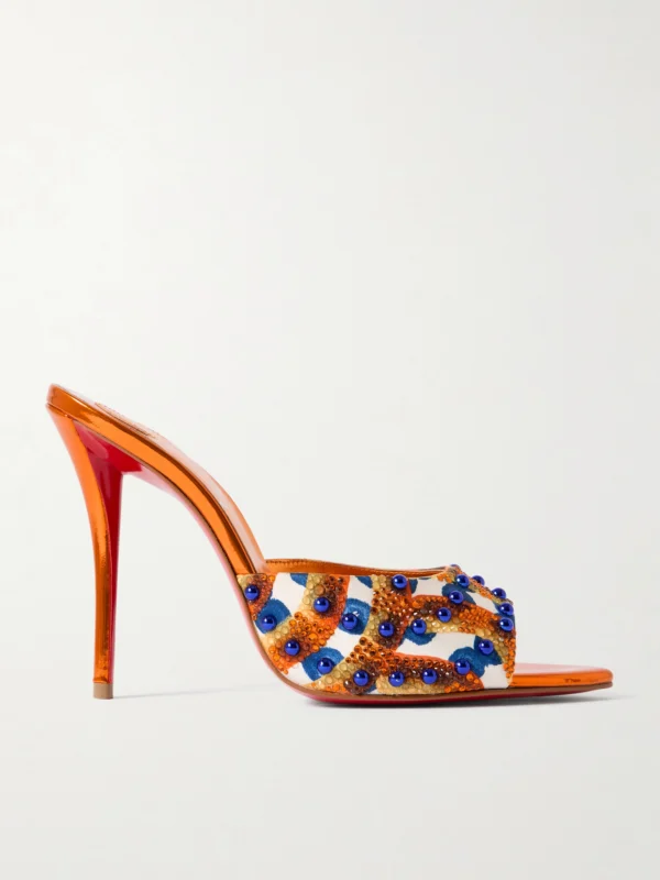 Christian Louboutin Miss Z 100 Embellished Printed Faille Mules