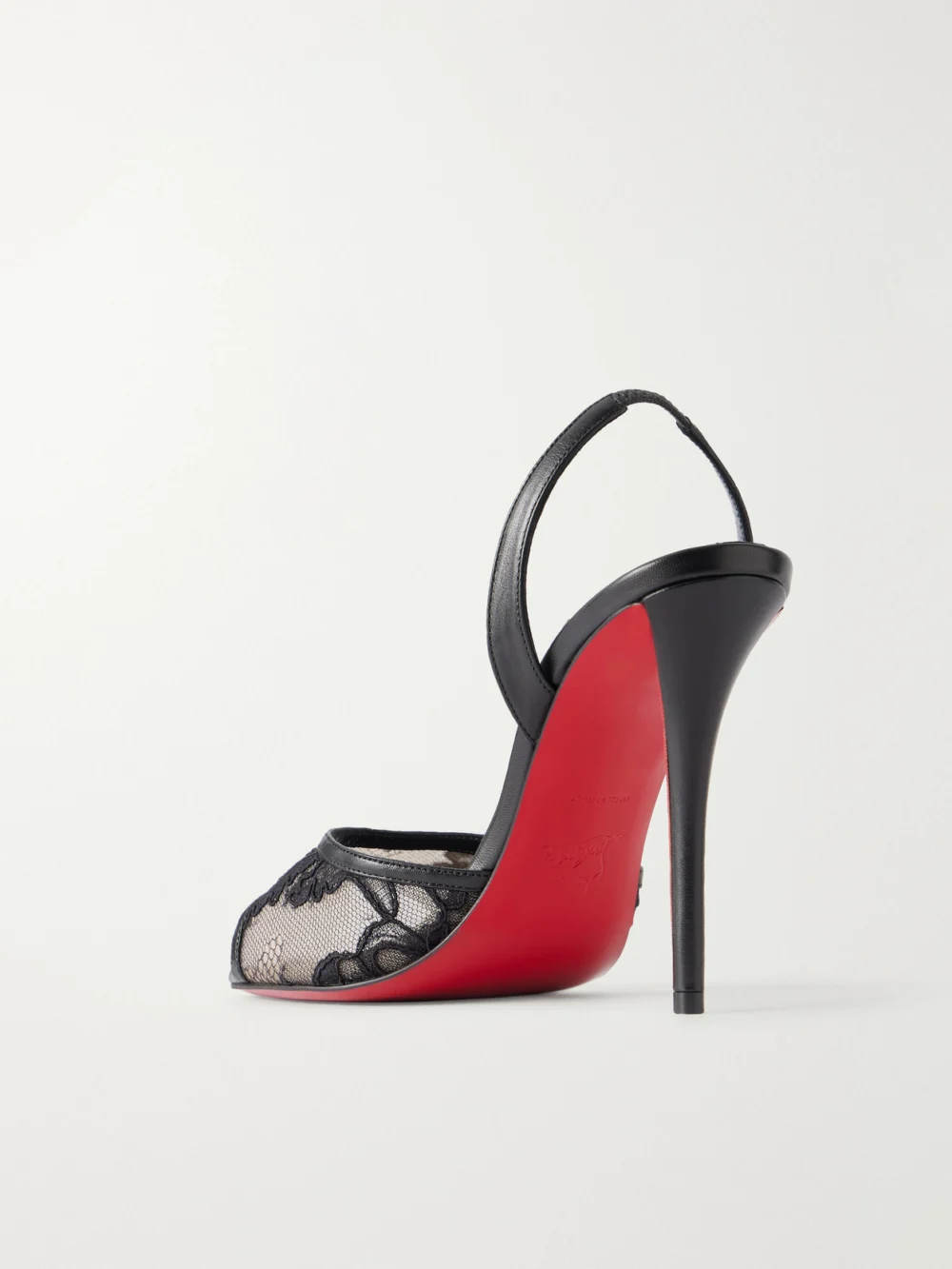 Back view of the Christian Louboutin Miss Z 100 Lace and Leather Slingback Sandals
