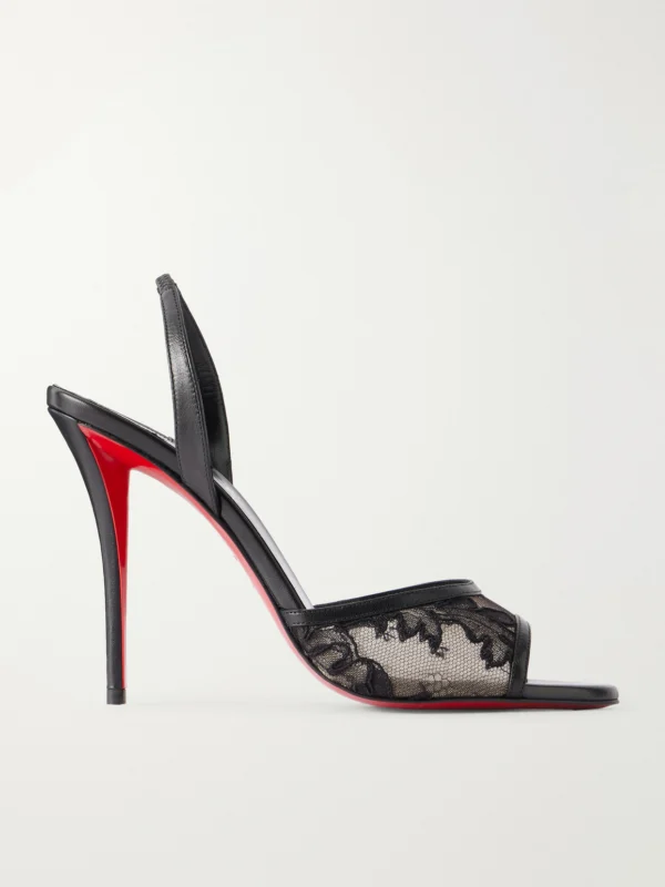Christian Louboutin Miss Z 100 Lace and Leather Slingback Sandals