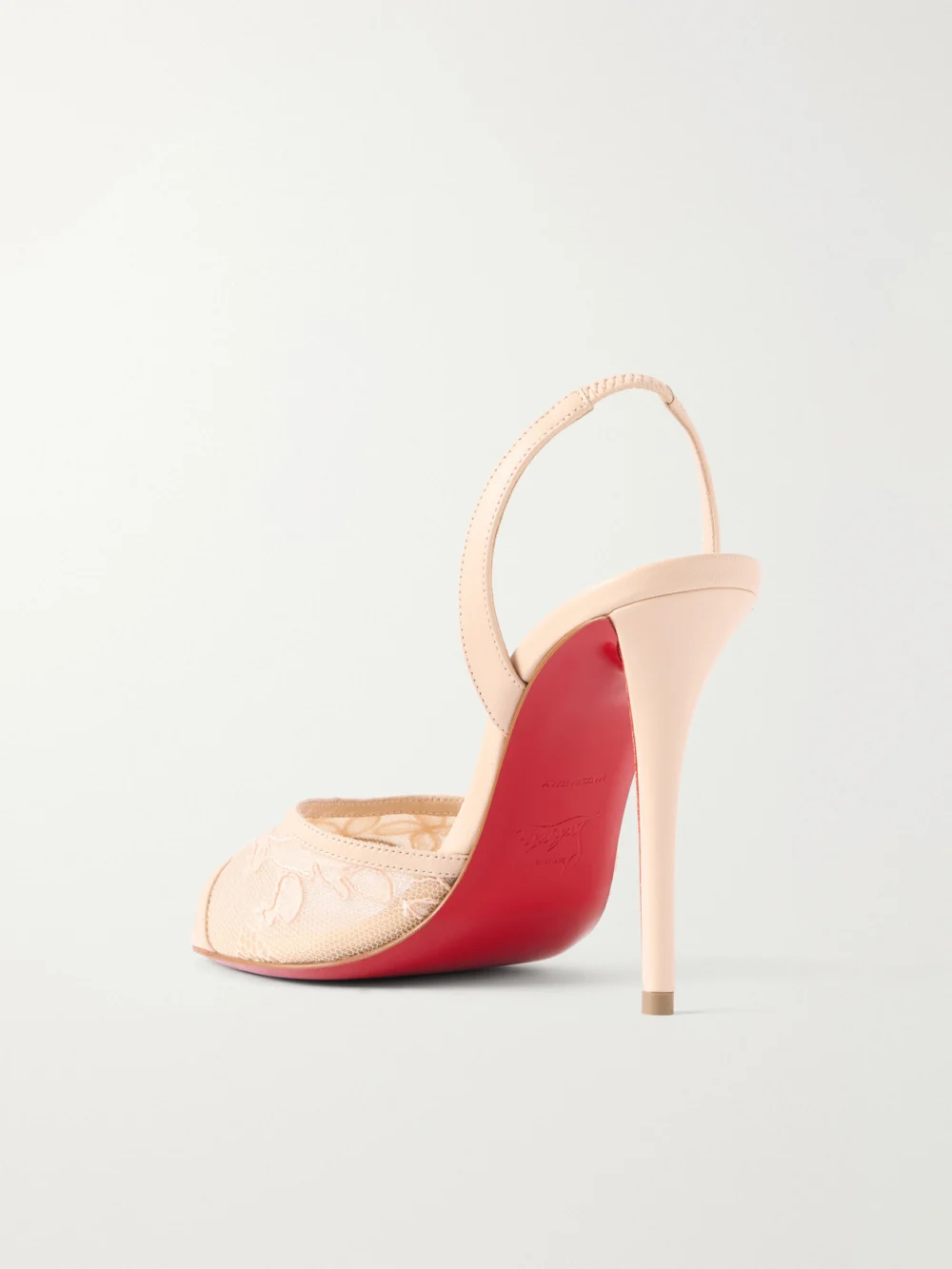 Back view of the Christian Louboutin Miss Z 100 Lace and Leather-trimmed Slingback Sandals