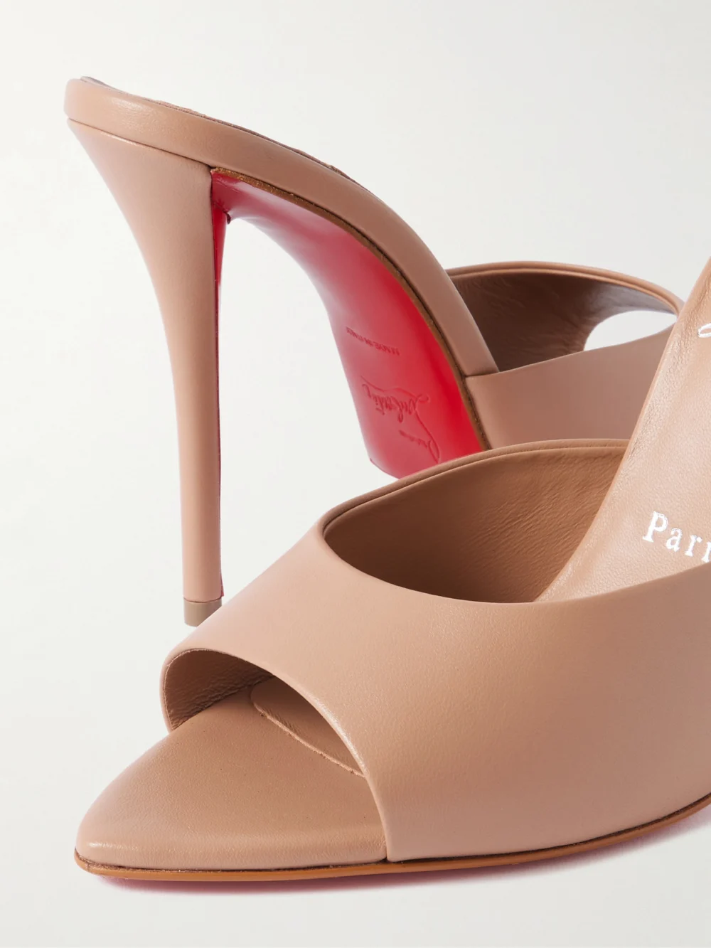Close-up detail of the Christian Louboutin Miss Z 100 Leather Mules