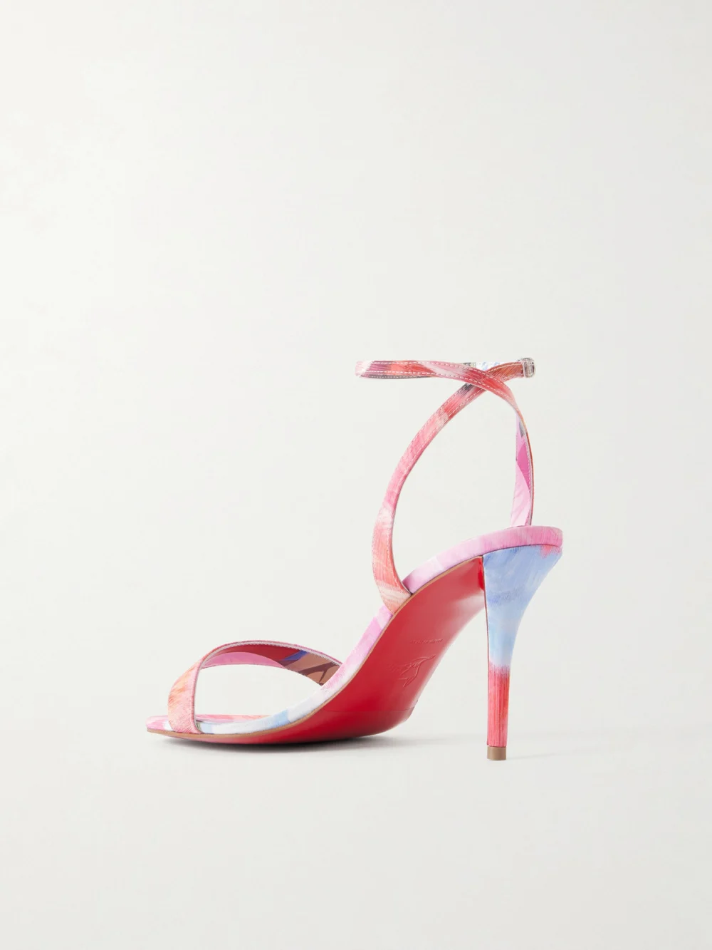 Back view of the Christian Louboutin Miss Z 80 Floral-print Crepe De Chine Sandals