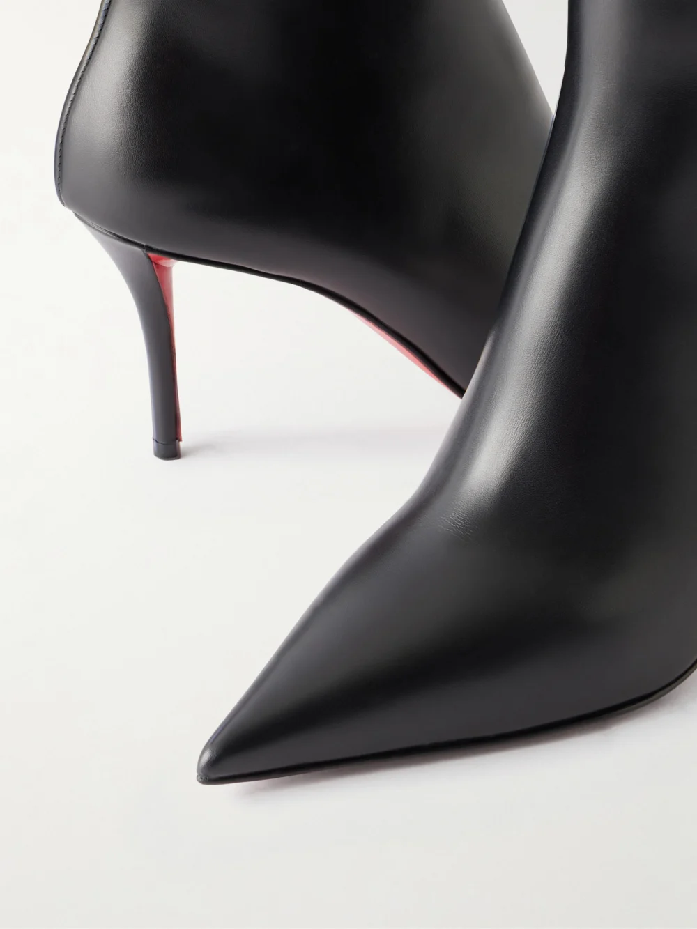 Close-up detail of the Christian Louboutin Miss Z 80 Leather Ankle Boots