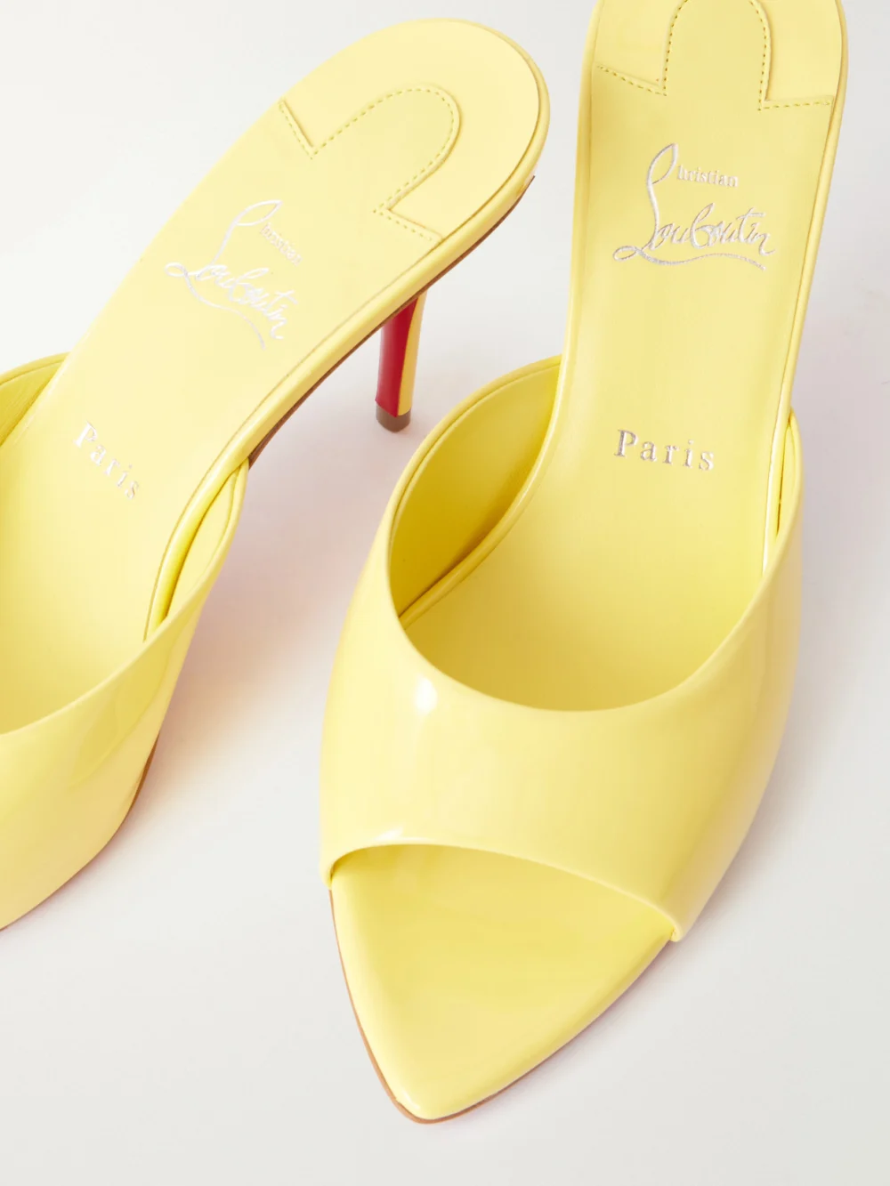 Close-up detail of the Christian Louboutin Miss Z 80 Leather Mules